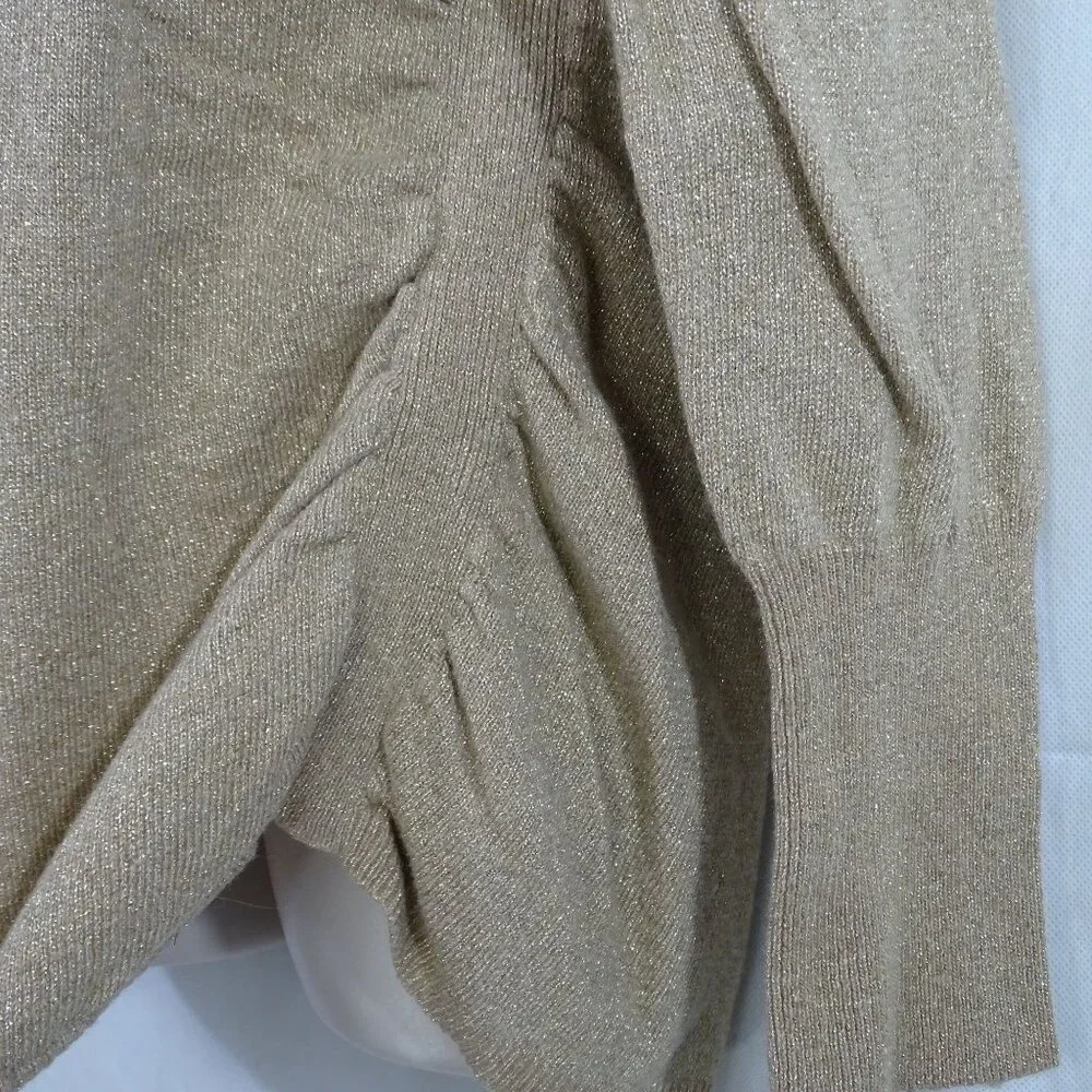 Banana Republic Gold Metallic Long Sleeve Sweater Women Size L With Side Ruching - Picture 2 of 11
